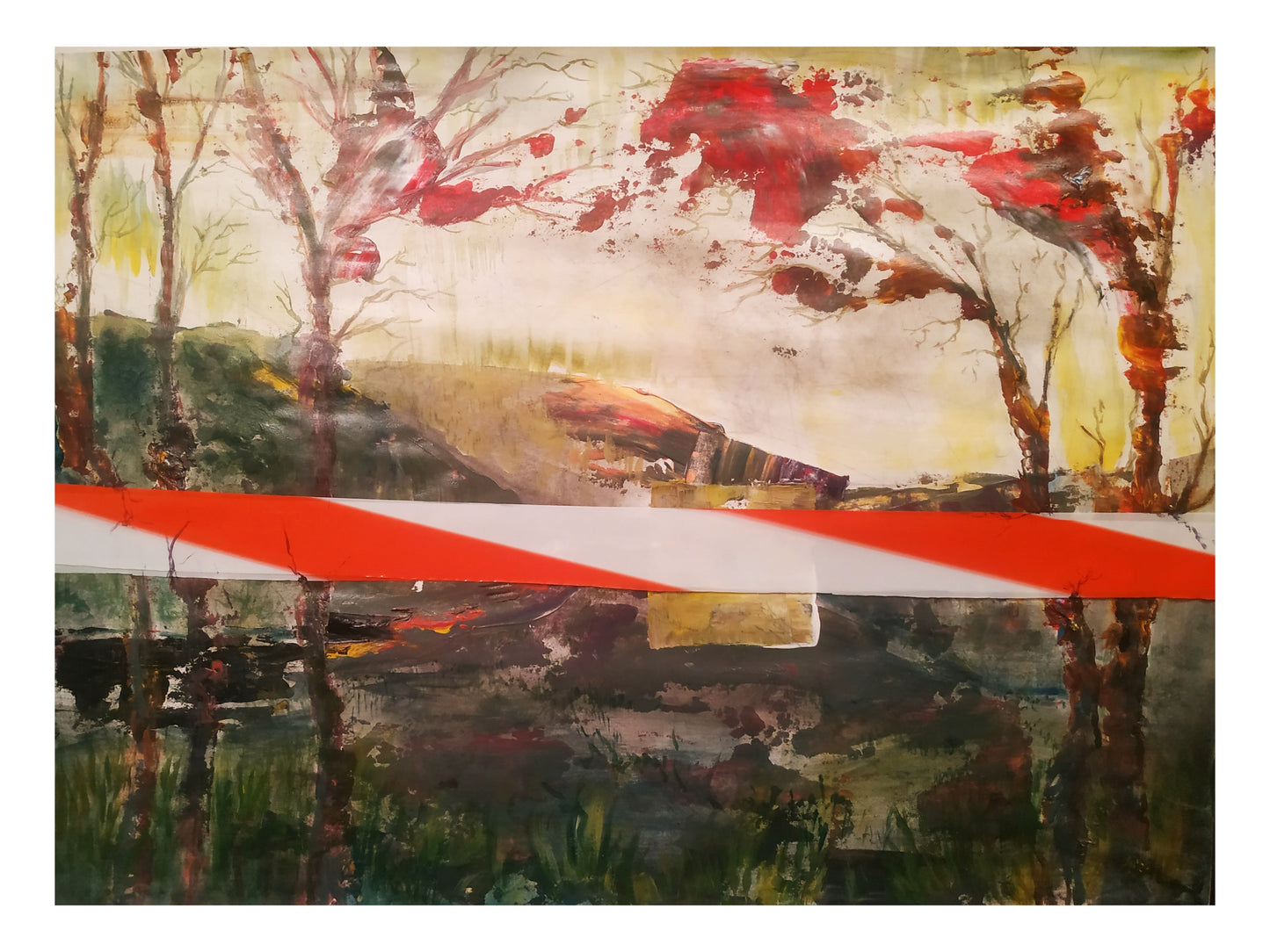 Lock Down – Peinture contemporaine acrylique & ruban de restriction (2020) | Meubles d’Or