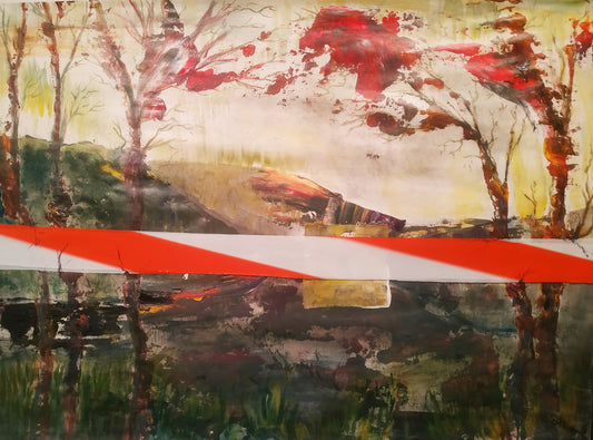 Lock Down – Peinture contemporaine acrylique & ruban de restriction (2020) | Meubles d’Or